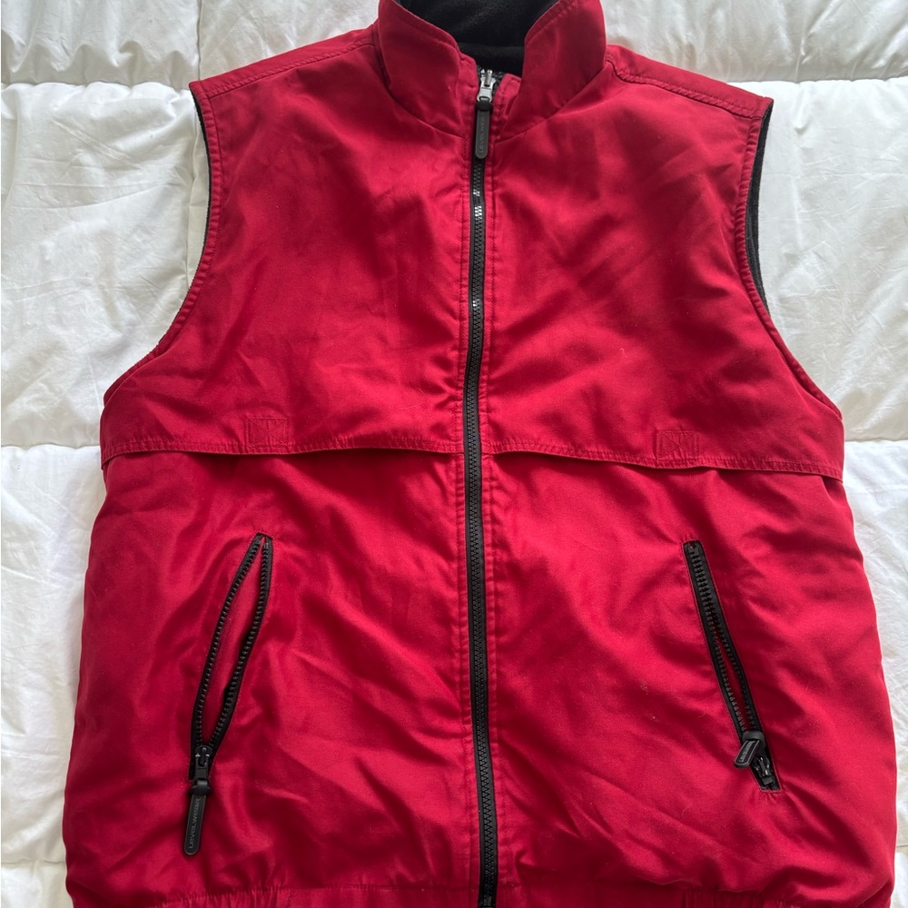 Reversible red and black fleece vest